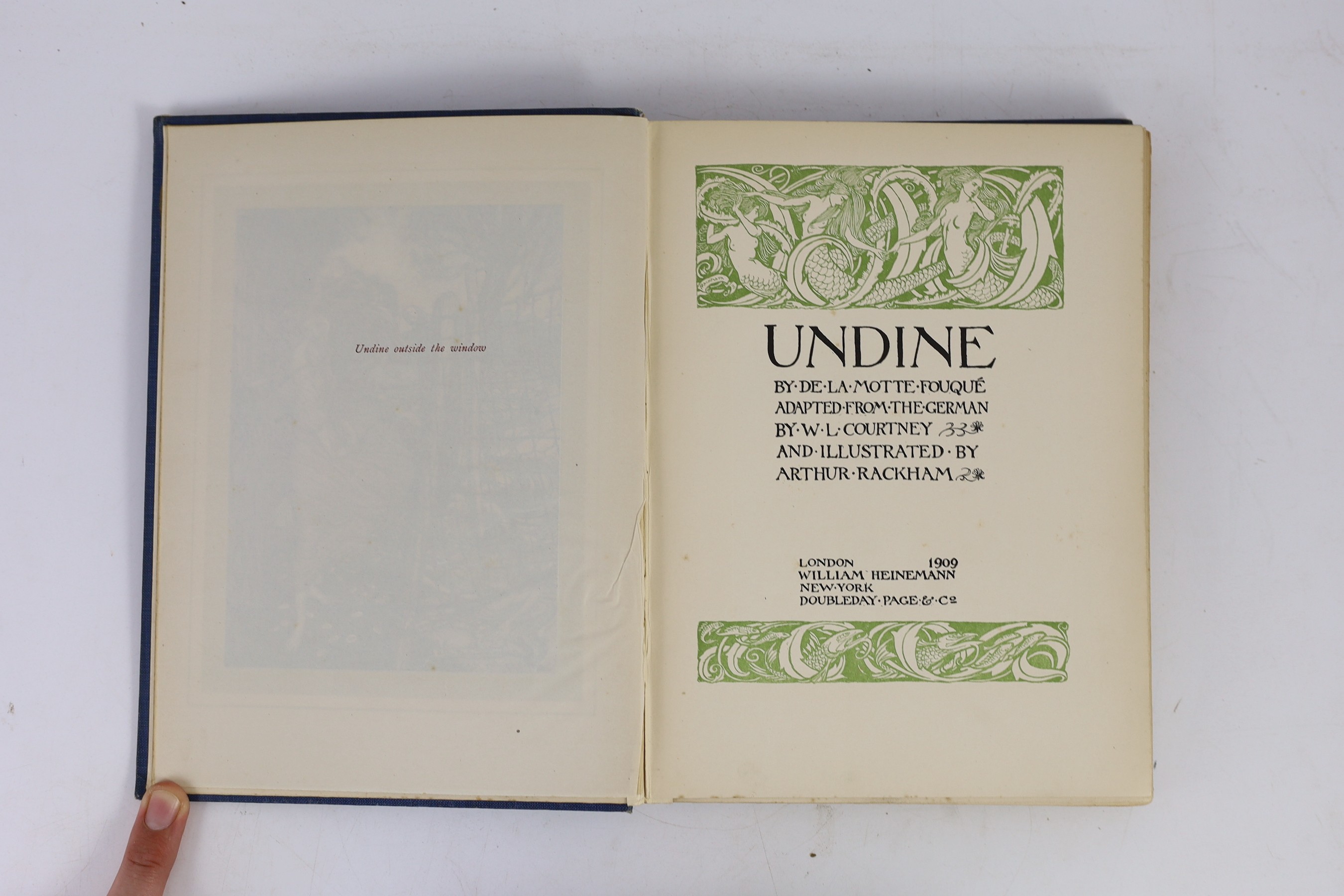 De La Motte Fouqué - Undine. Adapted from the German by W.L. Courtney. coloured pictorial title, 15 coloured plates (with captioned guards) & text decorations (by Arthur Rackham). 1st trade edition.